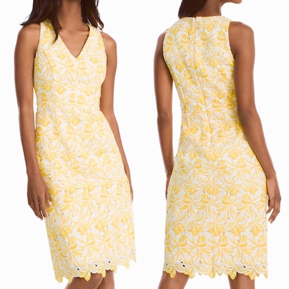 yellow lace sheath dress